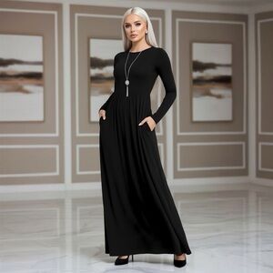Sophisticated Black Long Sleeve Maxi Dress